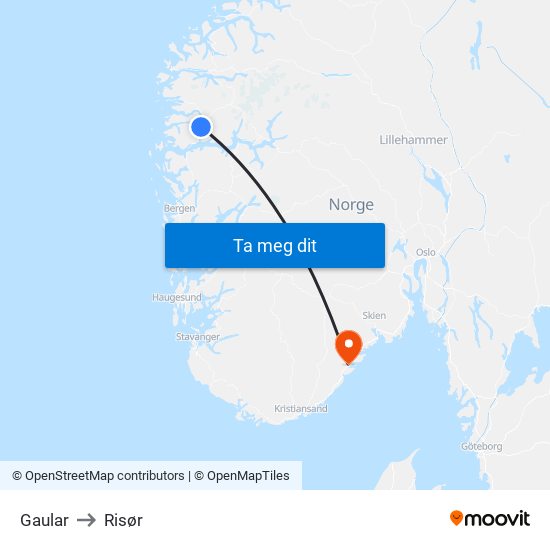 Gaular to Risør map