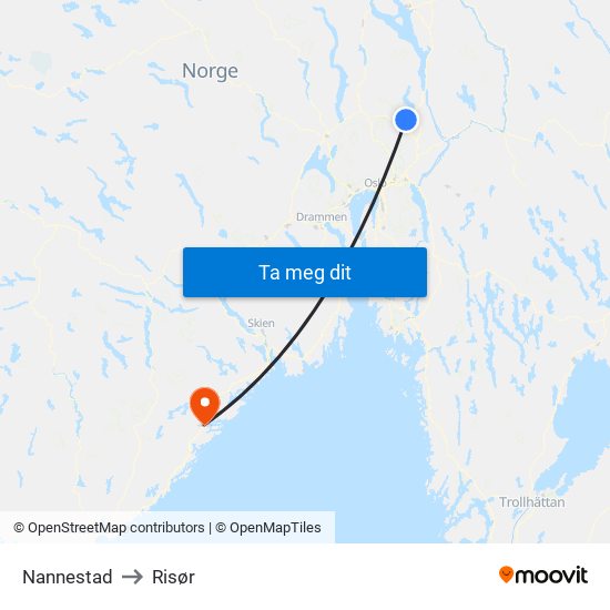 Nannestad to Risør map