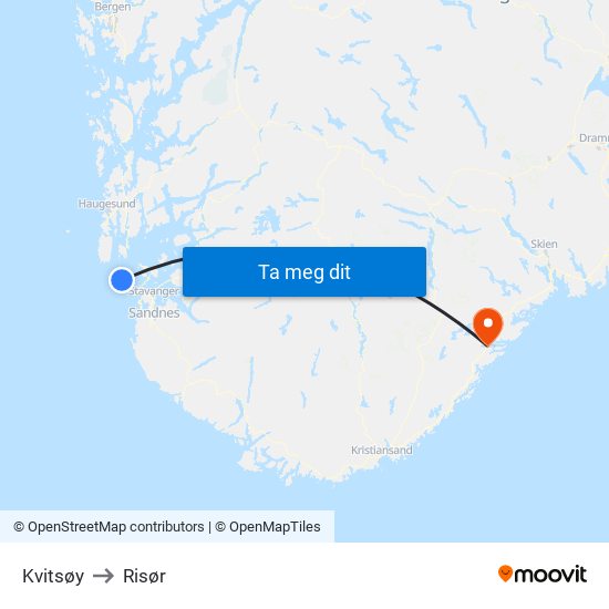 Kvitsøy to Risør map