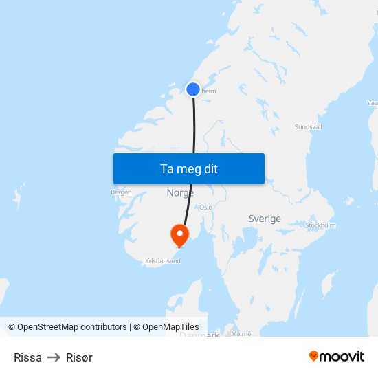 Rissa to Risør map