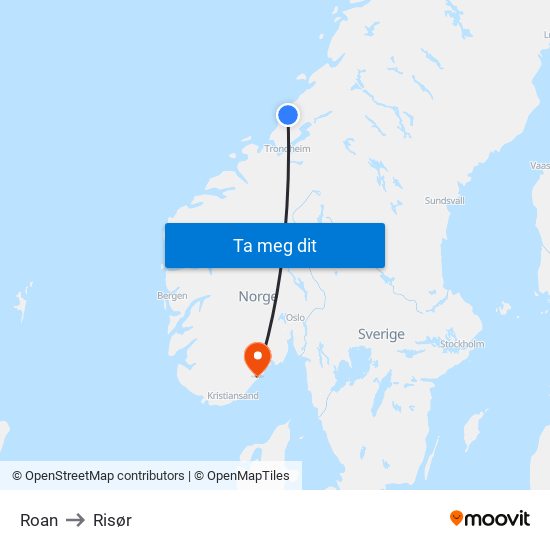 Roan to Risør map