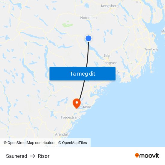 Sauherad to Risør map