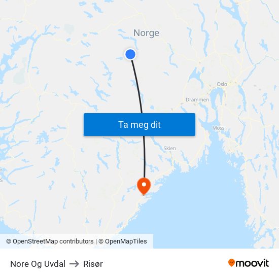 Nore Og Uvdal to Risør map