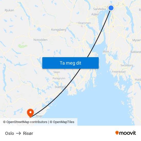 Oslo to Risør map