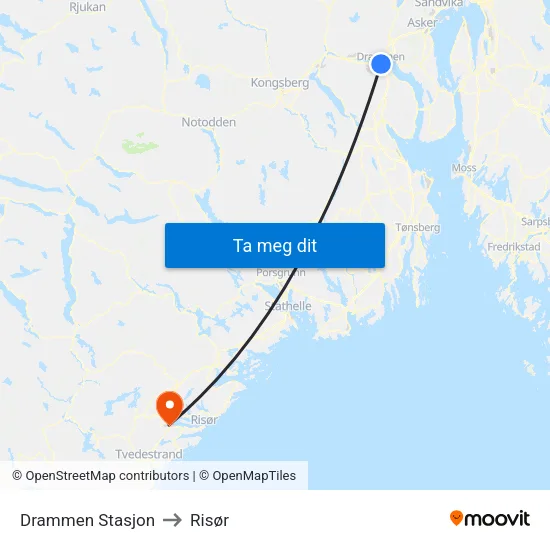 Drammen Stasjon to Risør map