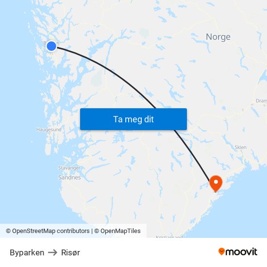 Byparken to Risør map