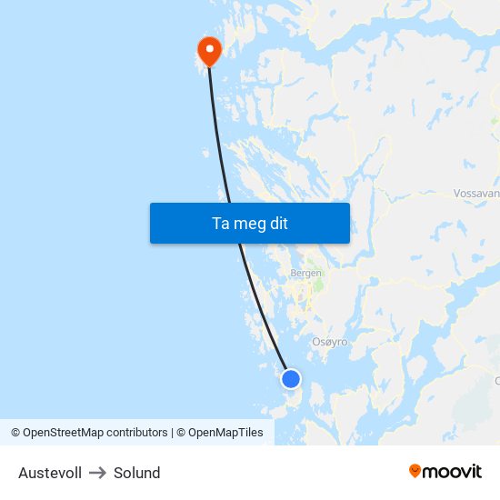 Austevoll to Solund map