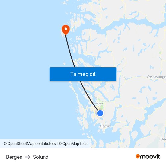 Bergen to Solund map