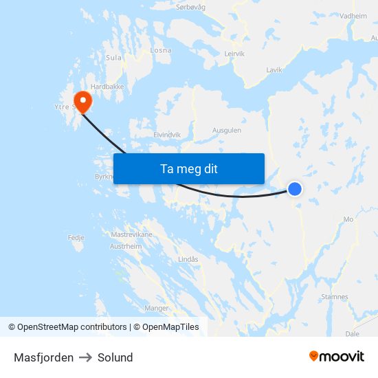 Masfjorden to Solund map