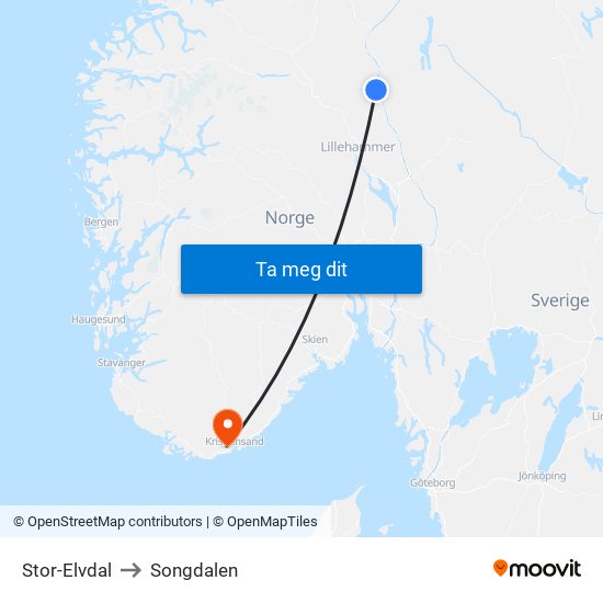 Stor-Elvdal to Songdalen map