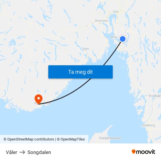 Våler to Songdalen map