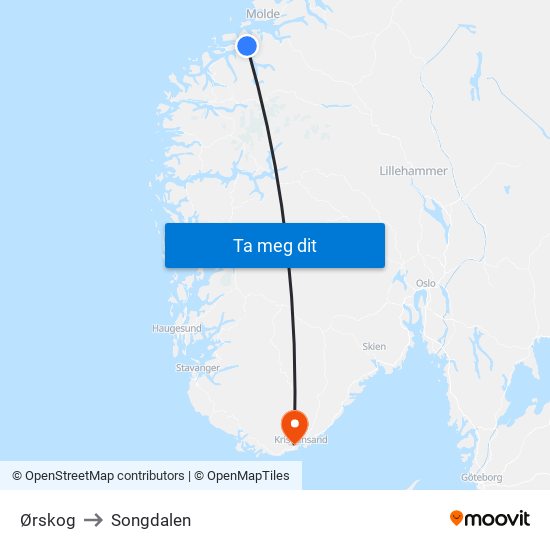 Ørskog to Songdalen map