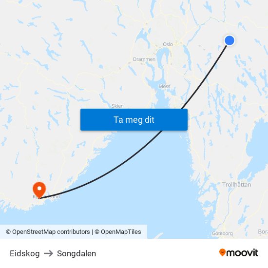Eidskog to Songdalen map