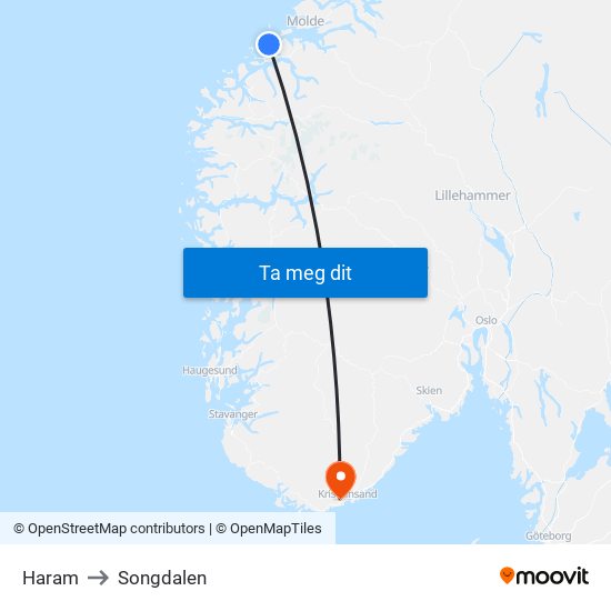 Haram to Songdalen map