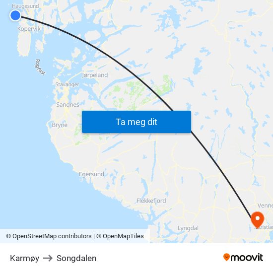 Karmøy to Songdalen map