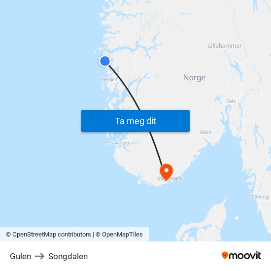 Gulen to Songdalen map