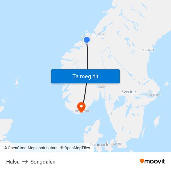 Halsa to Songdalen map