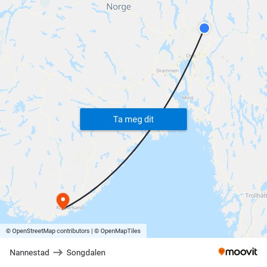 Nannestad to Songdalen map