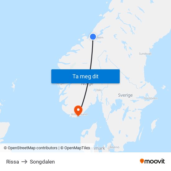 Rissa to Songdalen map