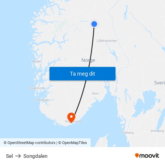 Sel to Songdalen map