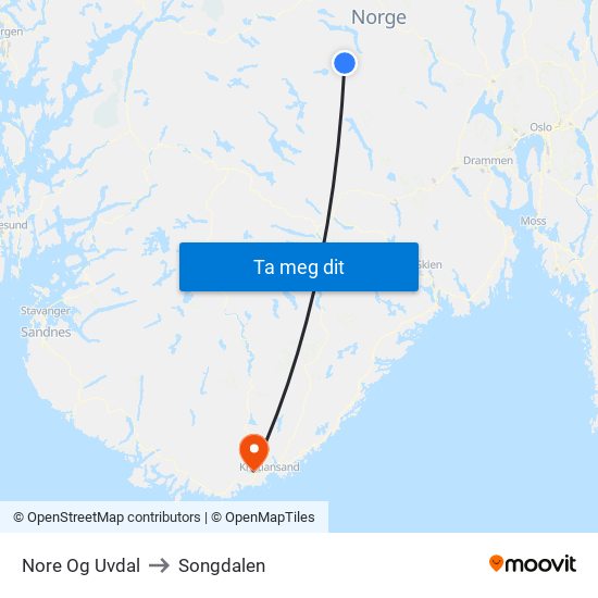 Nore Og Uvdal to Songdalen map