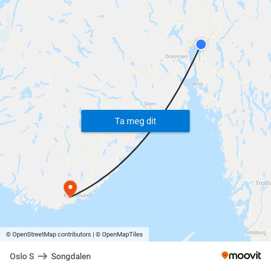 Oslo S to Songdalen map