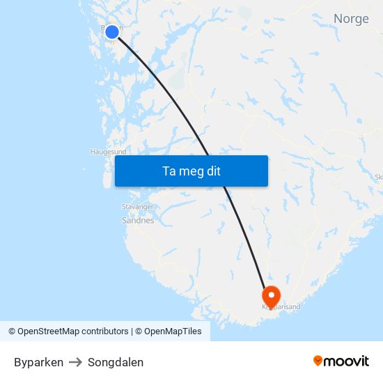 Byparken to Songdalen map