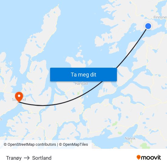 Tranøy to Sortland map