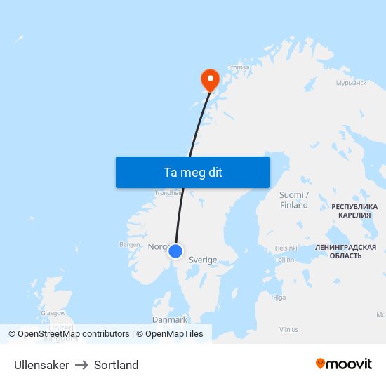 Ullensaker to Sortland map