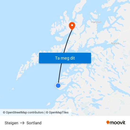 Steigen to Sortland map