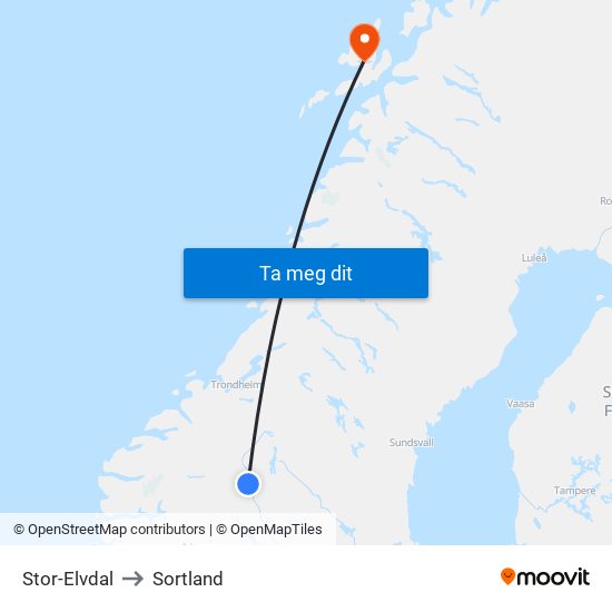 Stor-Elvdal to Sortland map