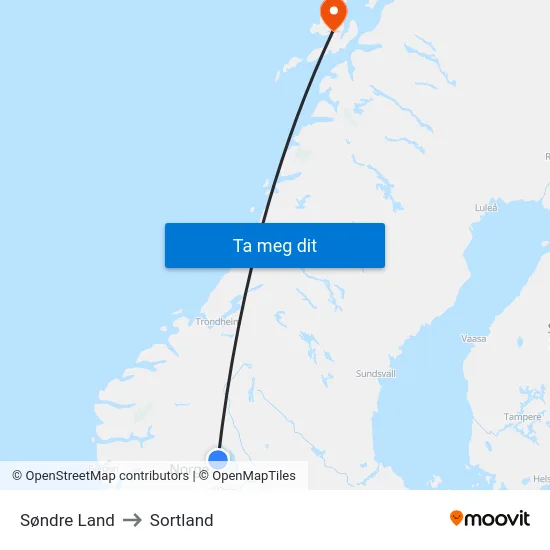 Søndre Land to Sortland map