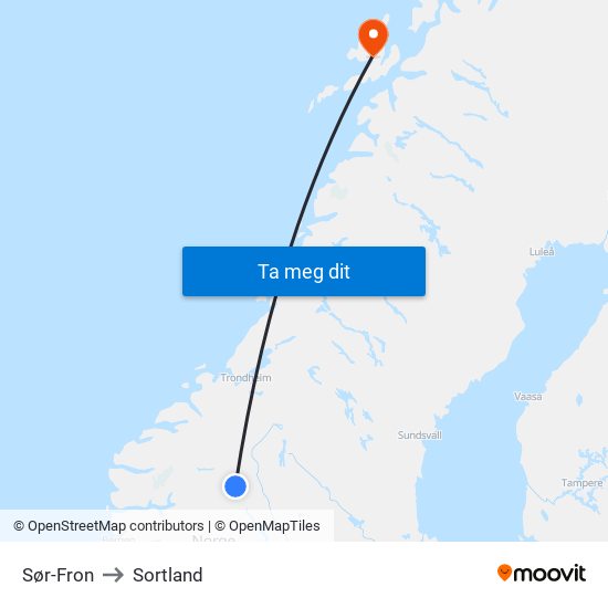 Sør-Fron to Sortland map