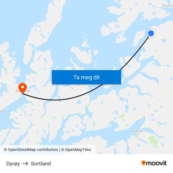 Dyrøy to Sortland map