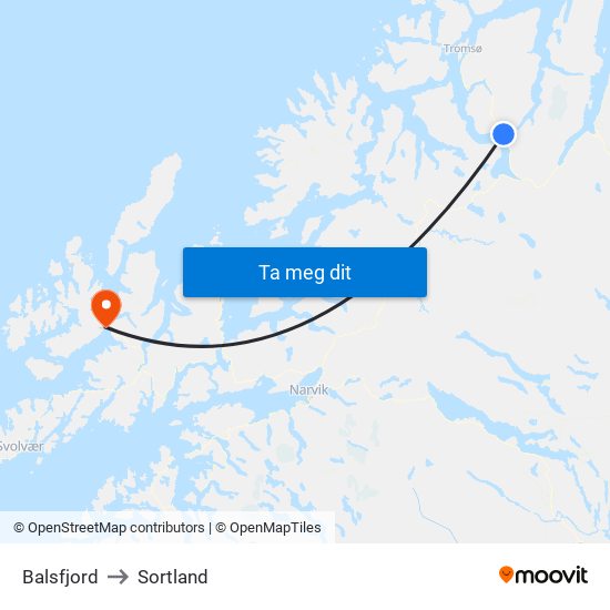 Balsfjord to Sortland map