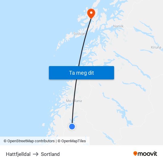 Hattfjelldal to Sortland map