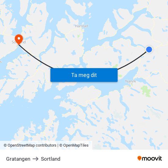 Gratangen to Sortland map