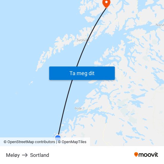 Meløy to Sortland map