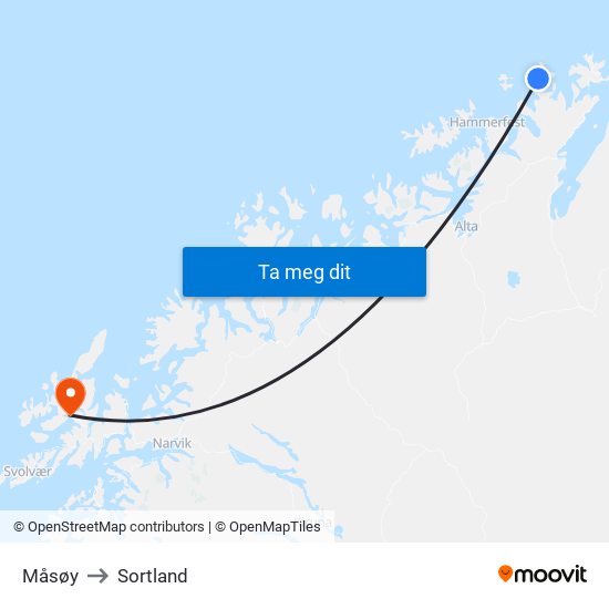 Måsøy to Sortland map