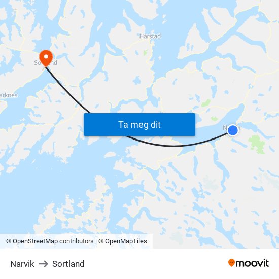 Narvik to Sortland map