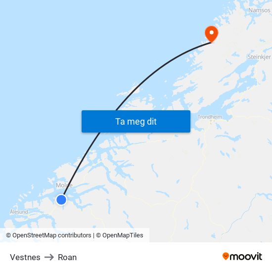 Vestnes to Roan map