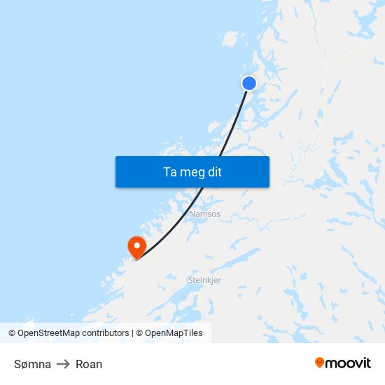 Sømna to Roan map