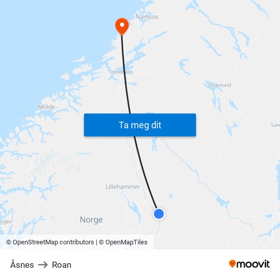 Åsnes to Roan map