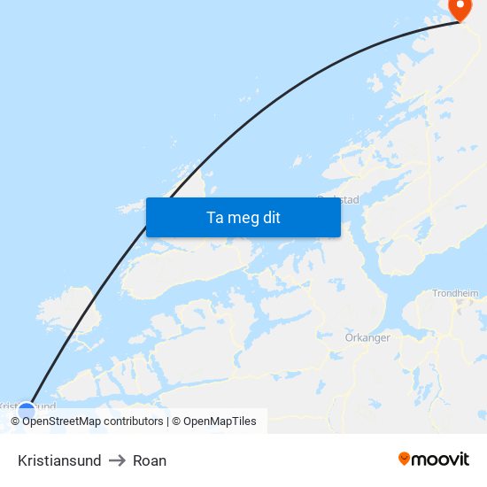 Kristiansund to Roan map
