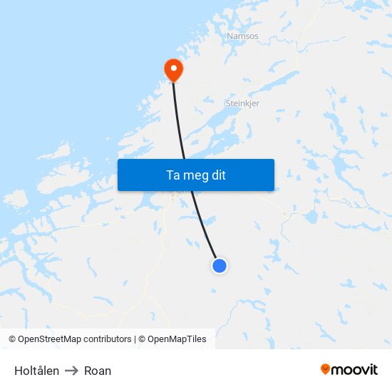 Holtålen to Roan map