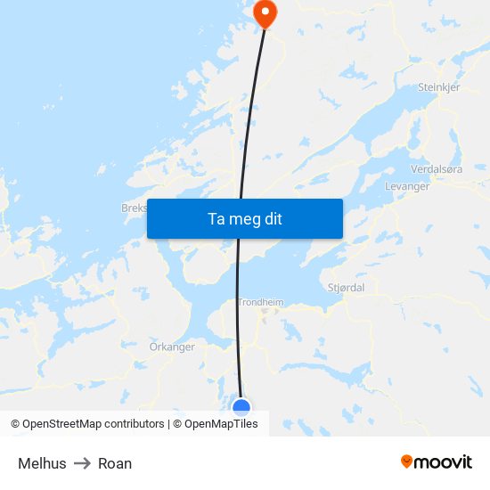Melhus to Roan map