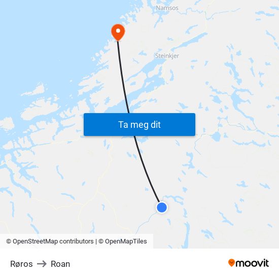 Røros to Roan map