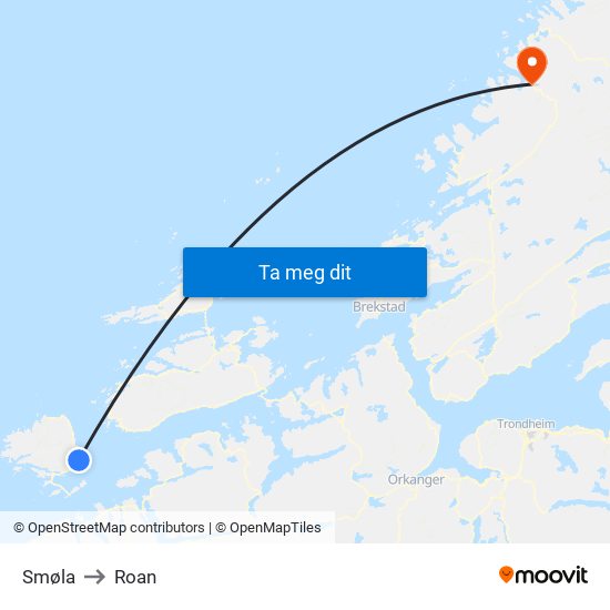 Smøla to Roan map