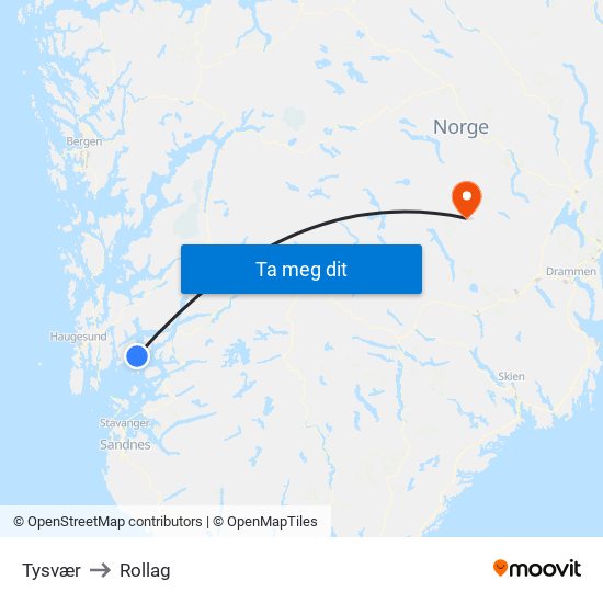 Tysvær to Rollag map