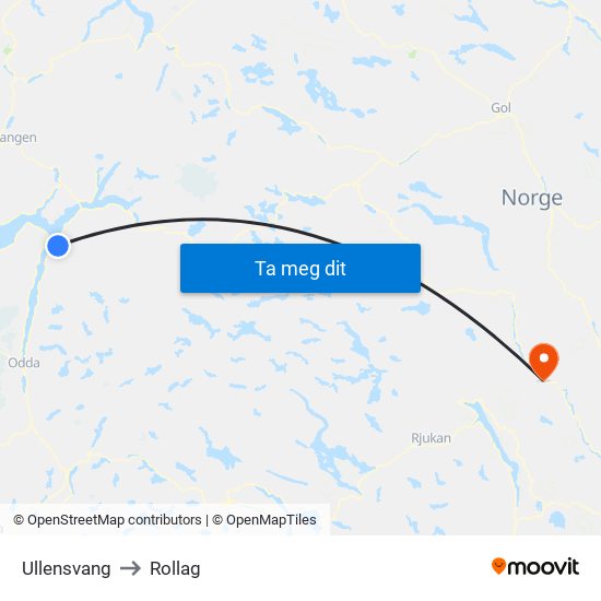 Ullensvang to Rollag map